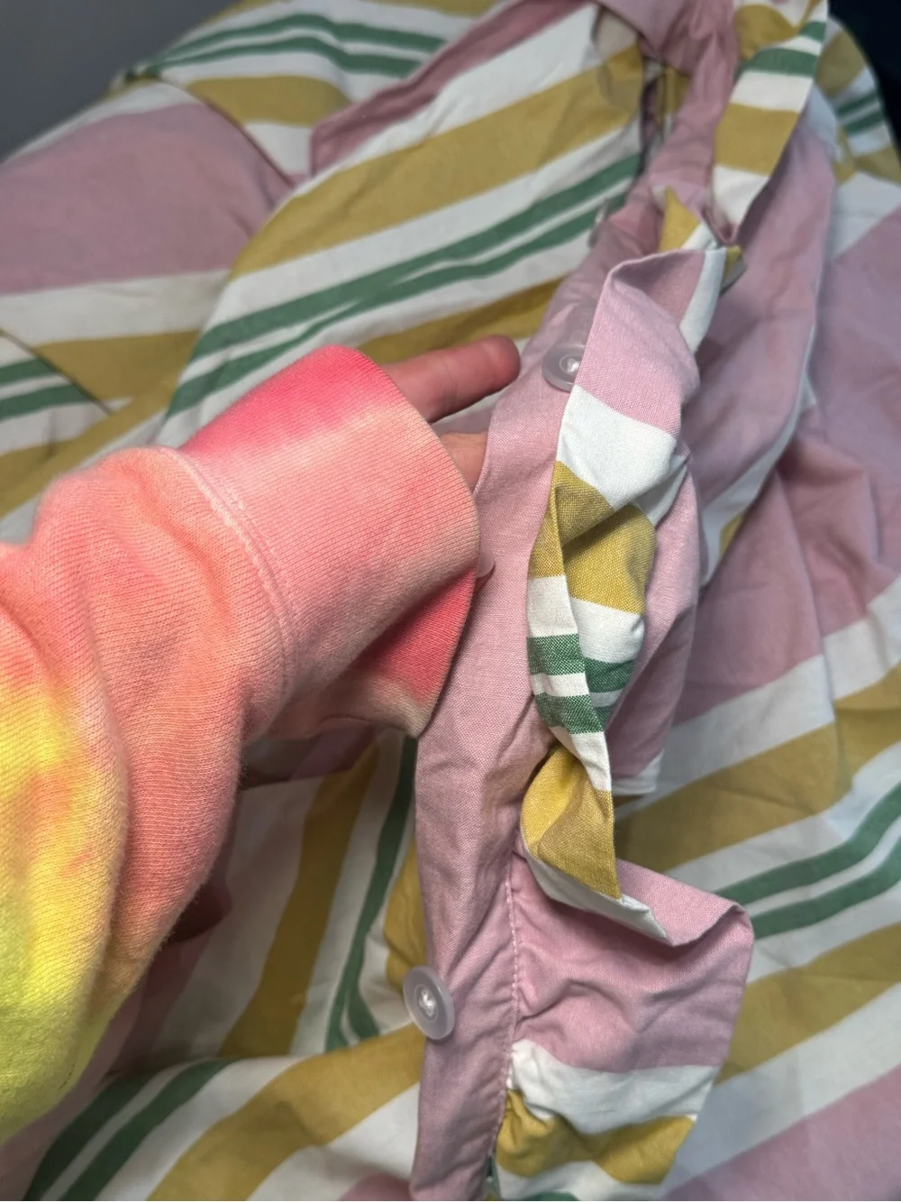 🔆🎀💚 Anthropologie Maeve Mele Striped Ruffle Duvet Cover KING* like new 💚🎀🔆